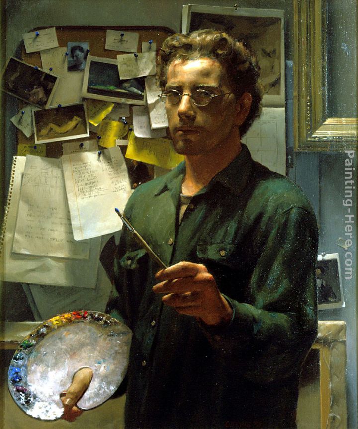 Self Portrait with Palette painting - Jacob Collins Self Portrait with Palette art painting